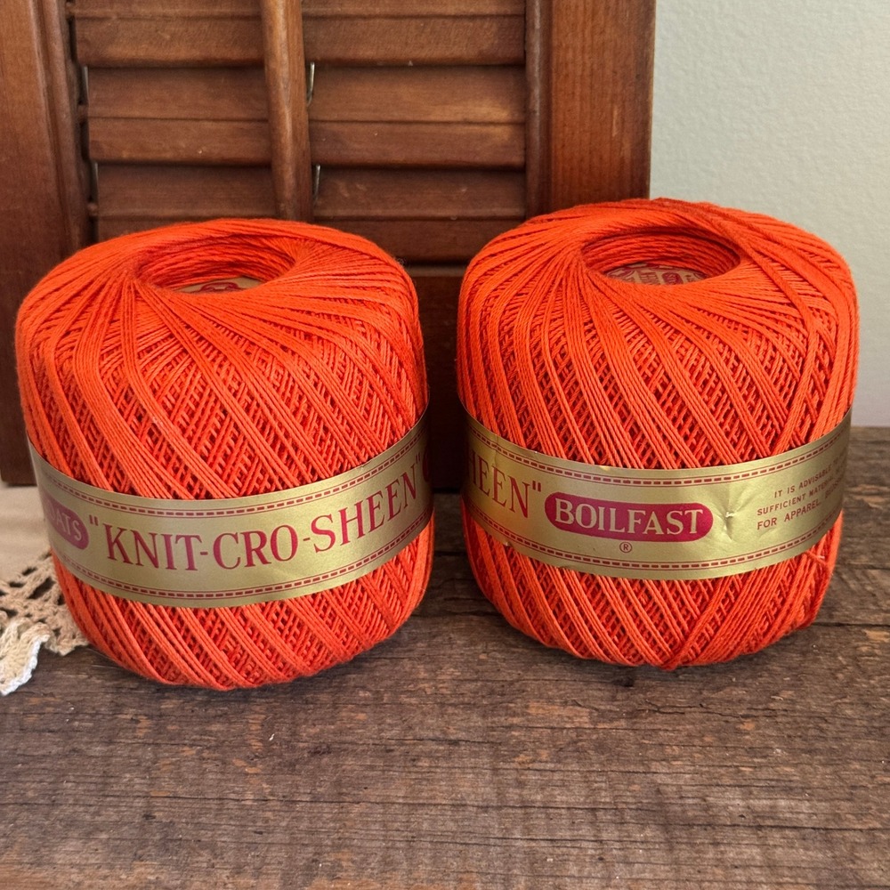 Vintage J & P Coats Knit-Cro-Sheen Orange Mercerized Cotton Thread 175 Yds 2pk